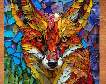 Jackal Stained Glass Look Art on Glossy Ceramic Decorative Tile Tileful Artful Mosaic Wall Decor