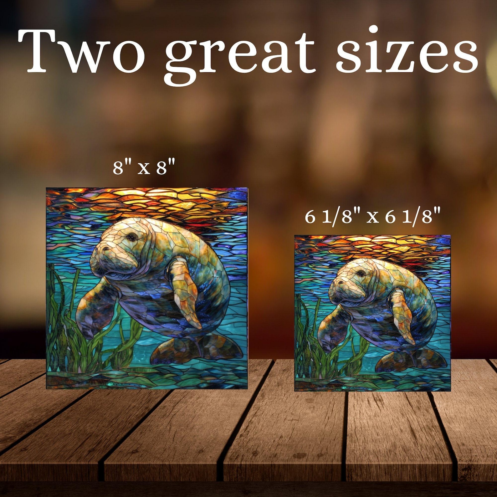 Manatee Tile Manatee Stained Glass Look Art on Glossy Ceramic Tile Tileful Artful ...