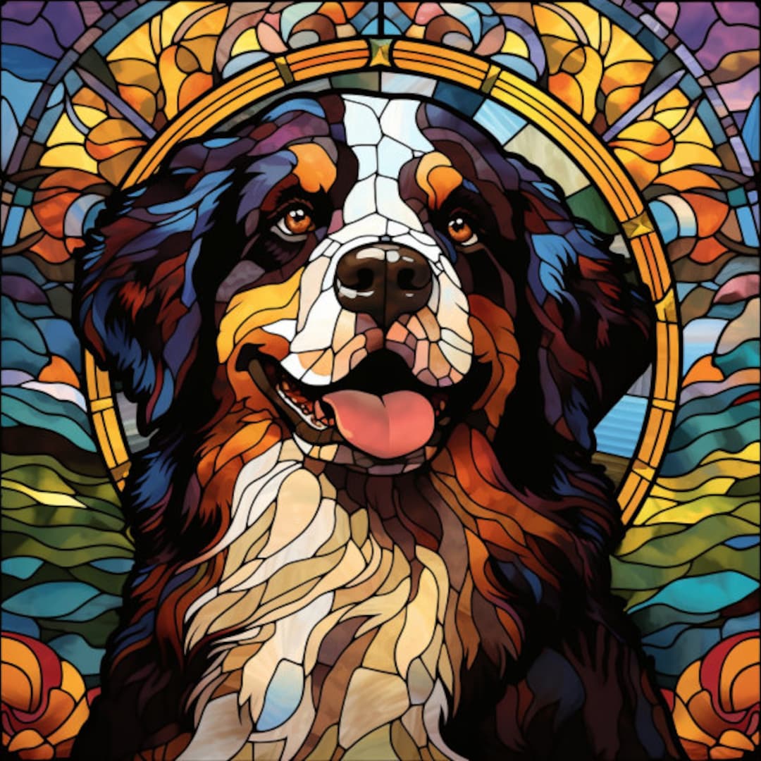 Bernese Mountain Dog Stained Glass Window Cling Easy to Reposition ...