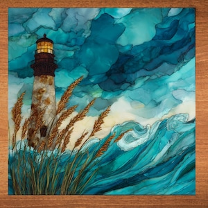 Sea Oat Beacon Decorative Art Tile - Ceramic Tile infused with beautiful artwork for Bookshelf Wall Art Gift for Her