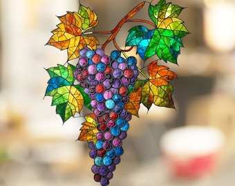 Grapes on the Vine Stained Glass Window Cling Beautiful Flower Window Artwork Window Decal Sticker Vinyl Film Gift for Nature Lover