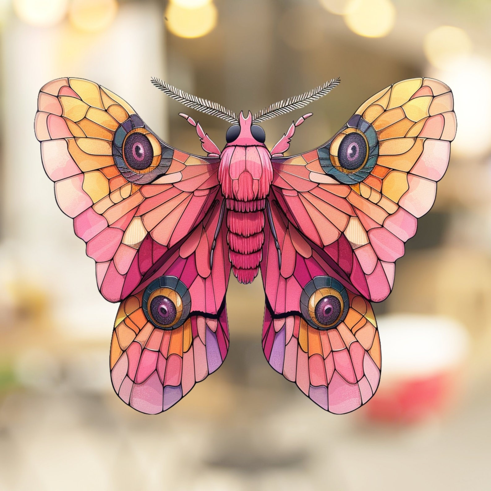 Rosy Maple Moth Stained Glass Window Cling Sticker Decal Vinyl Window ...