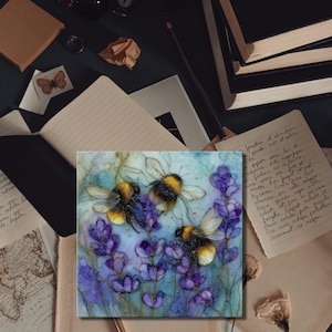 Bumble Bee Art, Lavender Flowers Decor, Nature Wall Art, Bee Painting, Botanical Print, Garden Themed Artwork, Insect Illustration