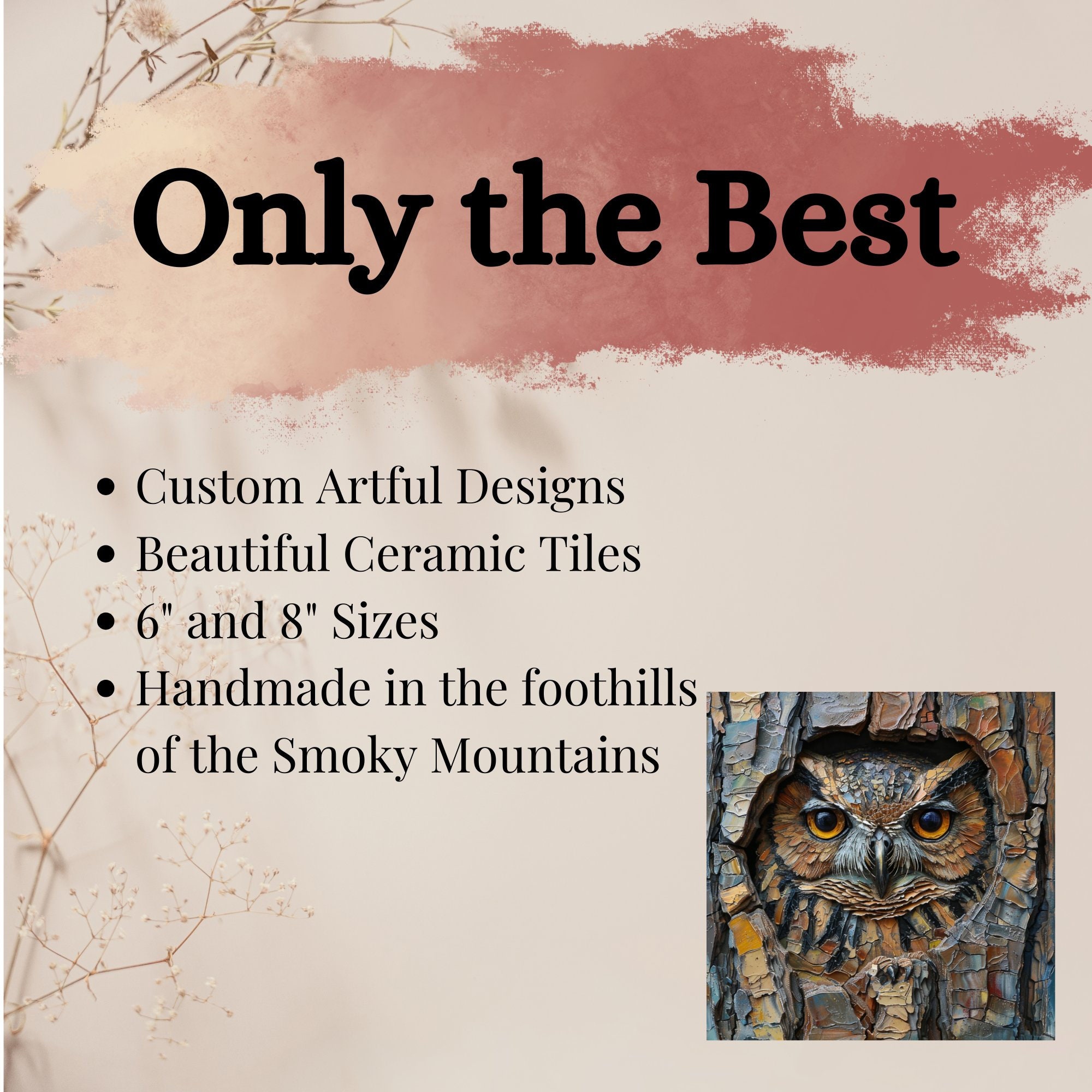 Owl in Hollow Tree Stained Glass Look Art on Glossy Ceramic Tile Decorative Gift Artful Mosaic Wall Decor