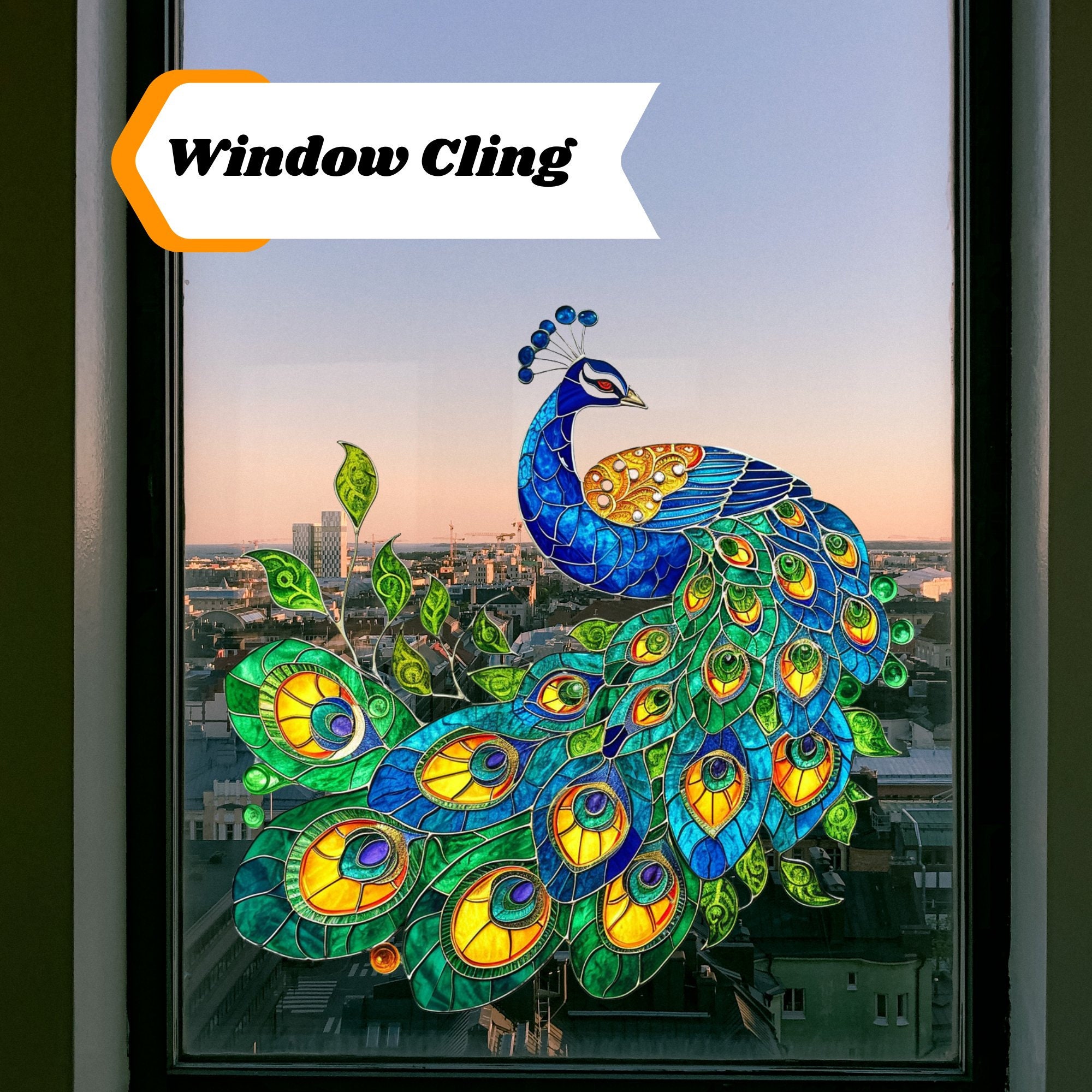 Peacock Stained Glass Window Cling Decal Sticker Vinyl Window Film ...