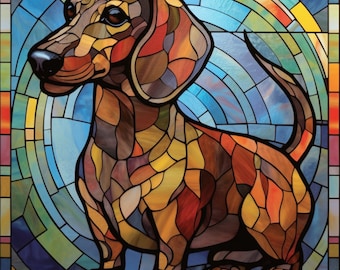 Dachshund Stained Glass Window Dachshund  Retriever Lover Window Film Dachshund Stained Glass