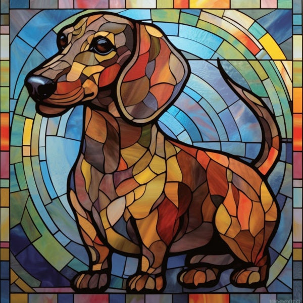 Dachshund Stained Glass Window Dachshund  Retriever Lover Window Film Dachshund Stained Glass