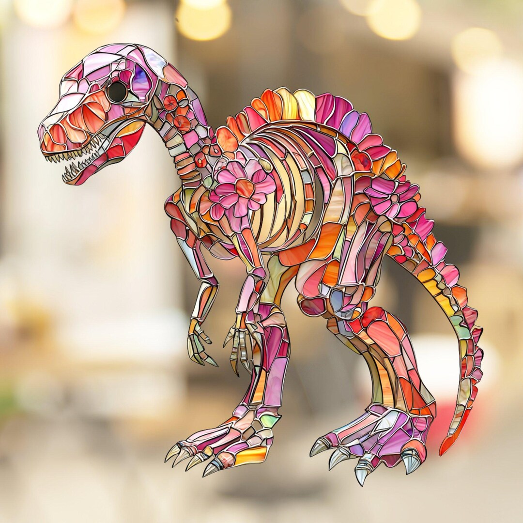 Pink Dinosaur Skeleton Window Cling Sticker Pink Halloween Decor ...