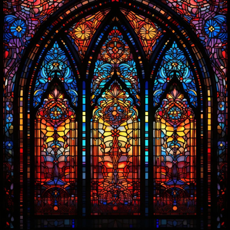 Gothic Stained Glass Window Cling Gothic Faux Stained Glass Window Film Gothic Window Sticker image 1