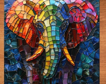 Elephant Stained Glass Look Art on Glossy Ceramic Decorative Tile Tileful Artful Mosaic Wall Decor