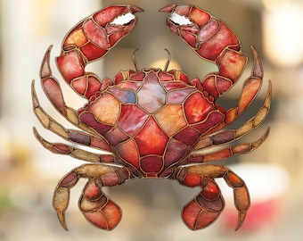 Friendly crab Window Cling Stained Glass Look Decal Sticker Window Film No Adhesive Gift for Ocean Sea Creature