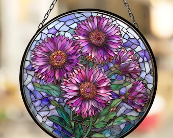 Aster September Vibrant Birth Month Suncatcher for Mothers Day Birthday Gift for Her Mom Wife Mother Grandmother