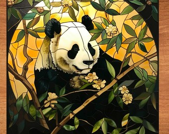 4331 Panda Stained Glass Look Art on Glossy Ceramic Decorative Tile Tileful Artful Mosaic Wall Decor