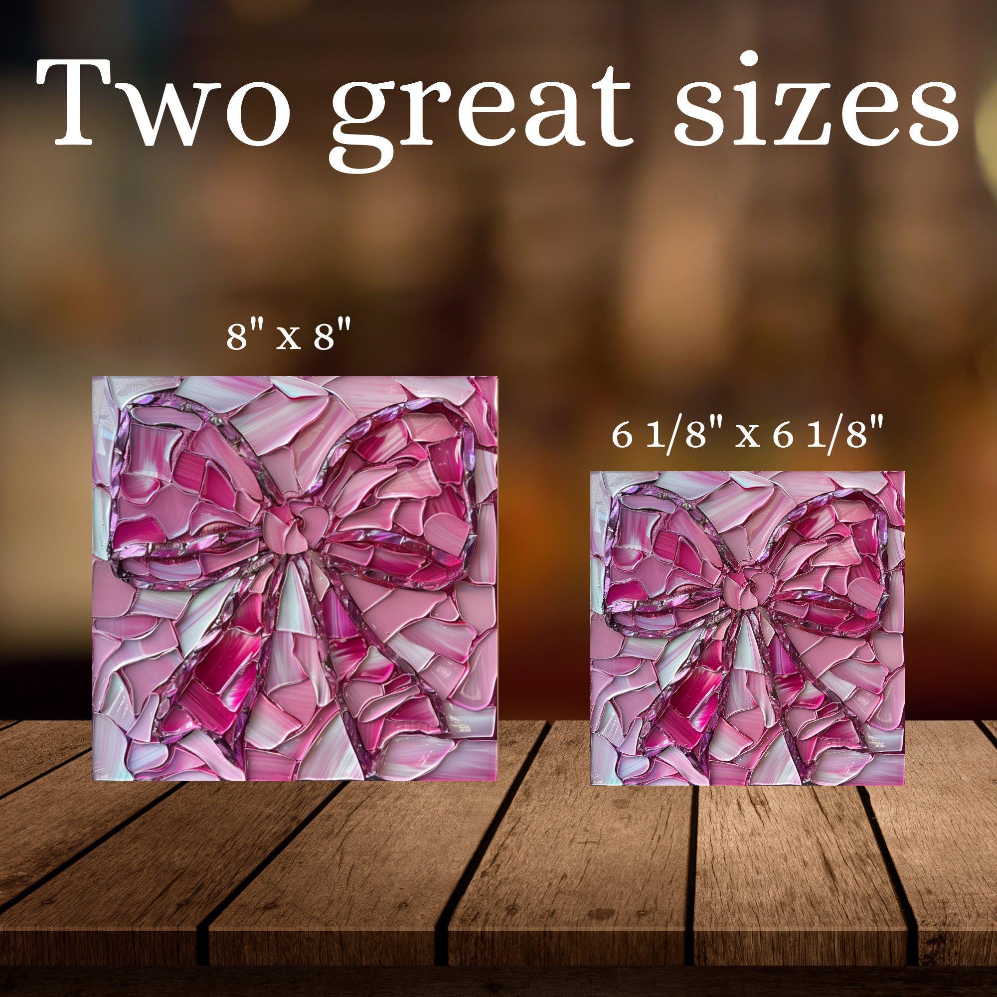 Coquette Pink Bow Ceramic Art Tile Stained Glass Look Glossy Bookshelf Book Nook Wall Decor Gift for Her Christmas