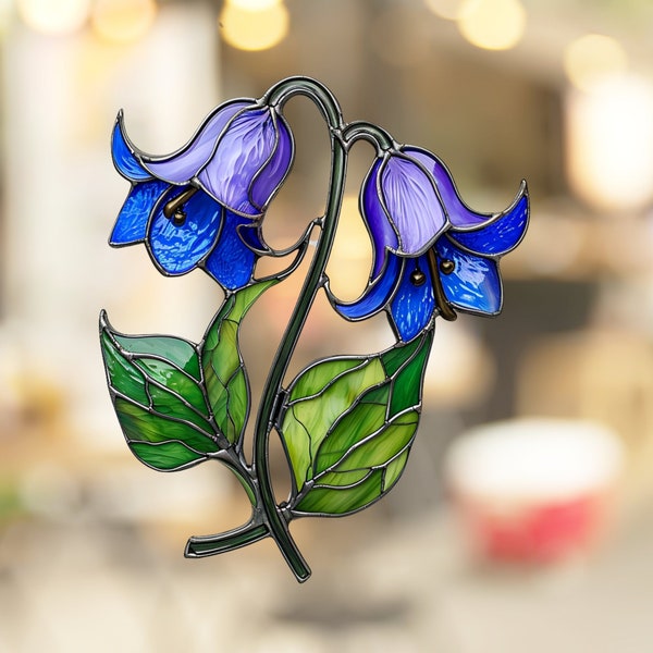 Bluebell Stained Glass Window Cling Beautiful Flower Window Artwork Window Decal Sticker Vinyl Film Gift for Nature Lover Her Mom