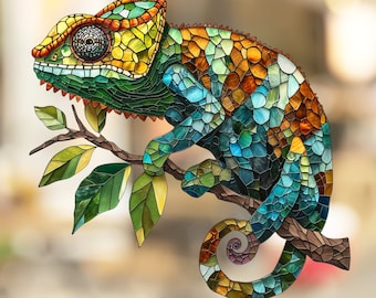 Chameleon Stained Glass Window Cling Window Sticker Decal - No Adhesive Required, Reusable Gift for Her Him Home