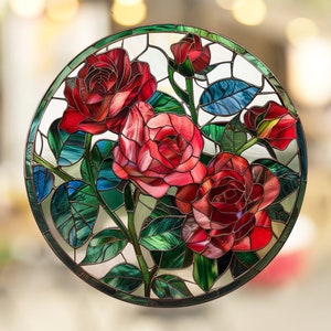 Rose June Beautiful Birth Month Flower Stained Glass Window Cling Decor Sticker Decal Film Mothers Day Gift for Her Grandmother