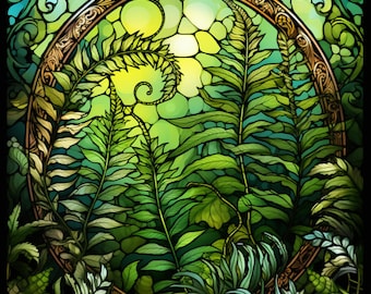 Fern Stained Glass Window Cling Fern Faux Stained Glass Window Film Window Sticker Customizable Window Art