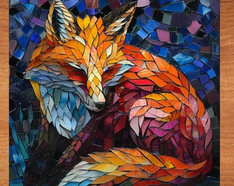 Fox Stained Glass Look Art on Glossy Ceramic Decorative Tile Tileful Artful Mosaic Wall Decor