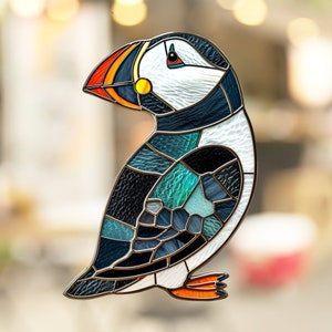 Puffin Stained Glass Window Cling Decal Sticker Vinyl Window Film Artful Window Decor Gift for Her Mom Home Housewarming