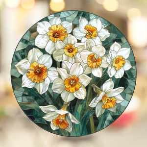 Narcissus December Lovely Birth Month Flower Stained Glass Window Cling Decor Sticker Decal Film Mothers Day Gift for Her Grandmother