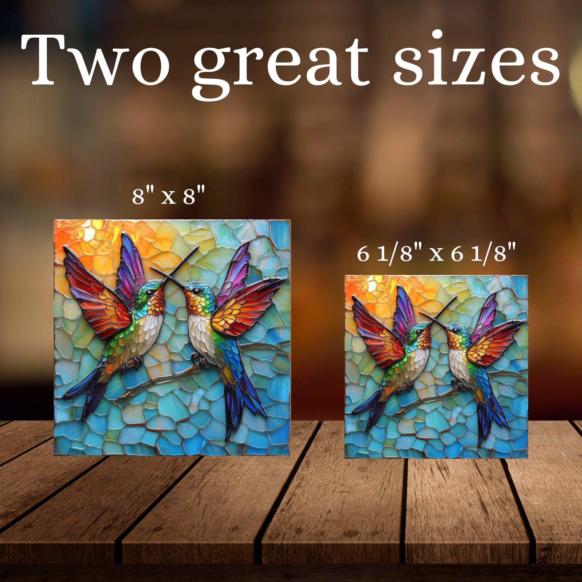 Hummingbirds Ceramic Art Tile Stained Glass Look Glossy Bookshelf Book Nook Wall Decor Gift for Her Christmas