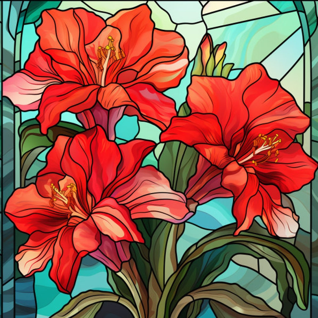 Amaryllis Stained Glass Window Cling Amaryllis Window Film Amaryllis