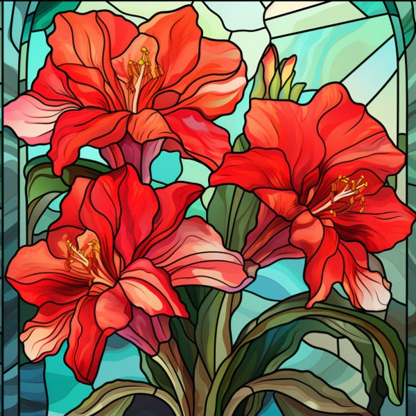 Amaryllis Stained Glass Window Cling Amaryllis Window Film Amaryllis Window Privacy Film Amaryllis Faux Stained Glass