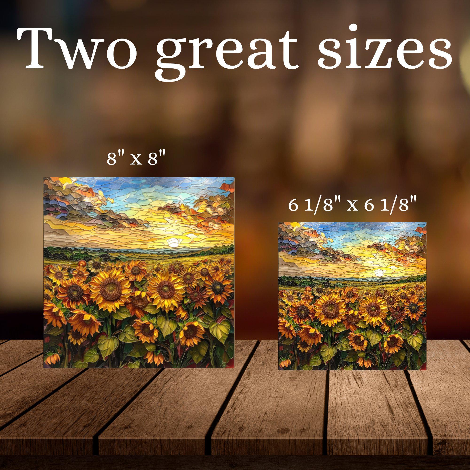 Sunflower field Ceramic Art Tile Stained Glass Look Glossy Bookshelf Book Nook Wall Decor Gift for Her Christmas