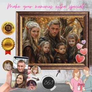 custom-portrait gift Custom Fantasy Style Family Portrait from Photo 5 people, unique gift, Anniversary Gift Medieval RPG Style Portrait