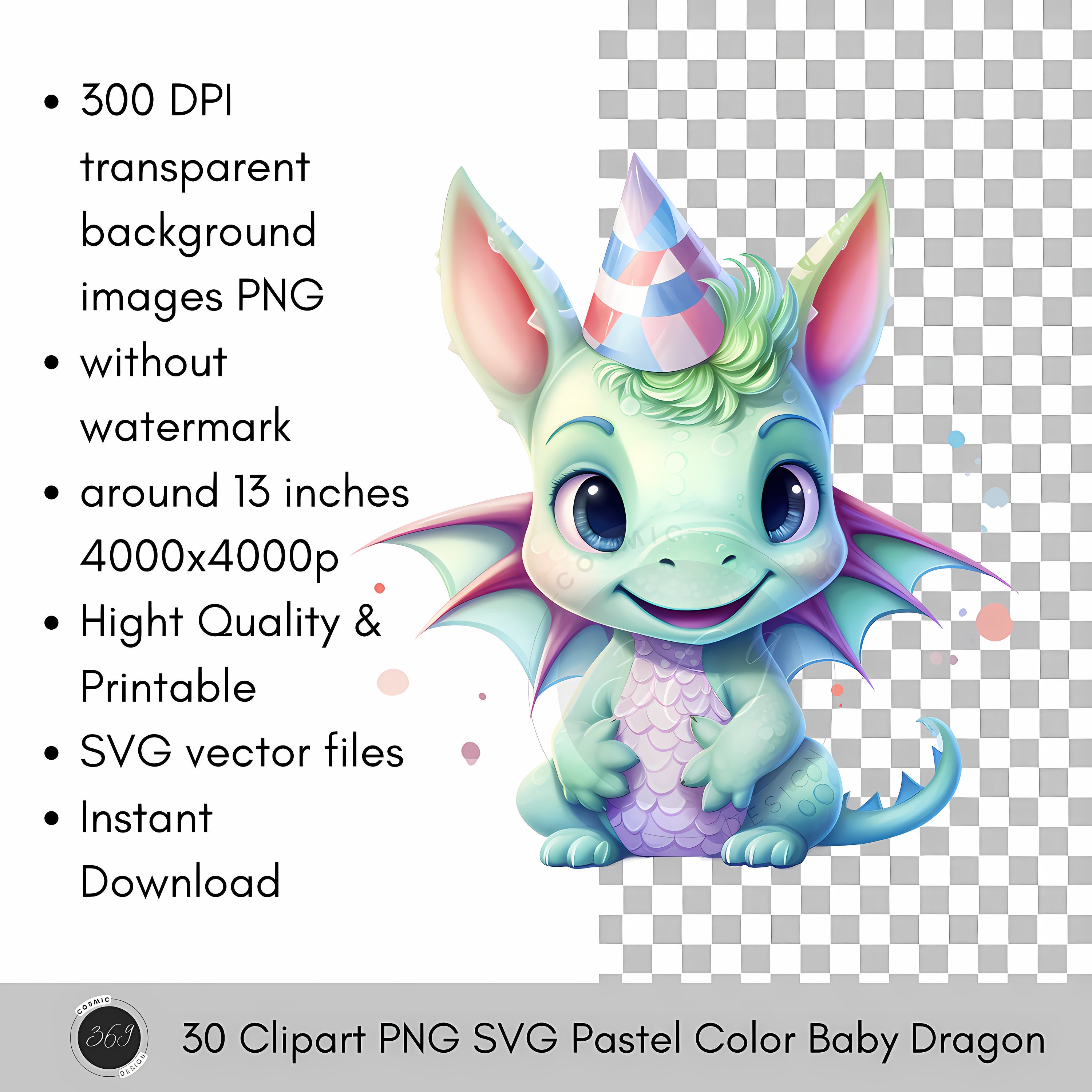 Cute Baby Dragon Clipart Pastel Color 30 PNG SVG for Personal ...