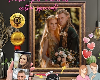Custom Couple Portrait from photo Middle-Earth Style, Fantasy custom-portrait gift Digital Download, Best for Anniversary Gift, Special Gift