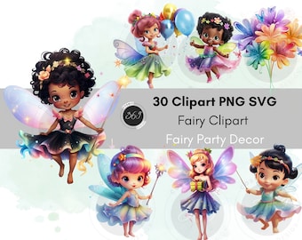 Fairy Clipart Fairy Party Clipart 30 Designs PNG SVG personal & commercial use, black fairy, daisy, fairy party decor, printable download