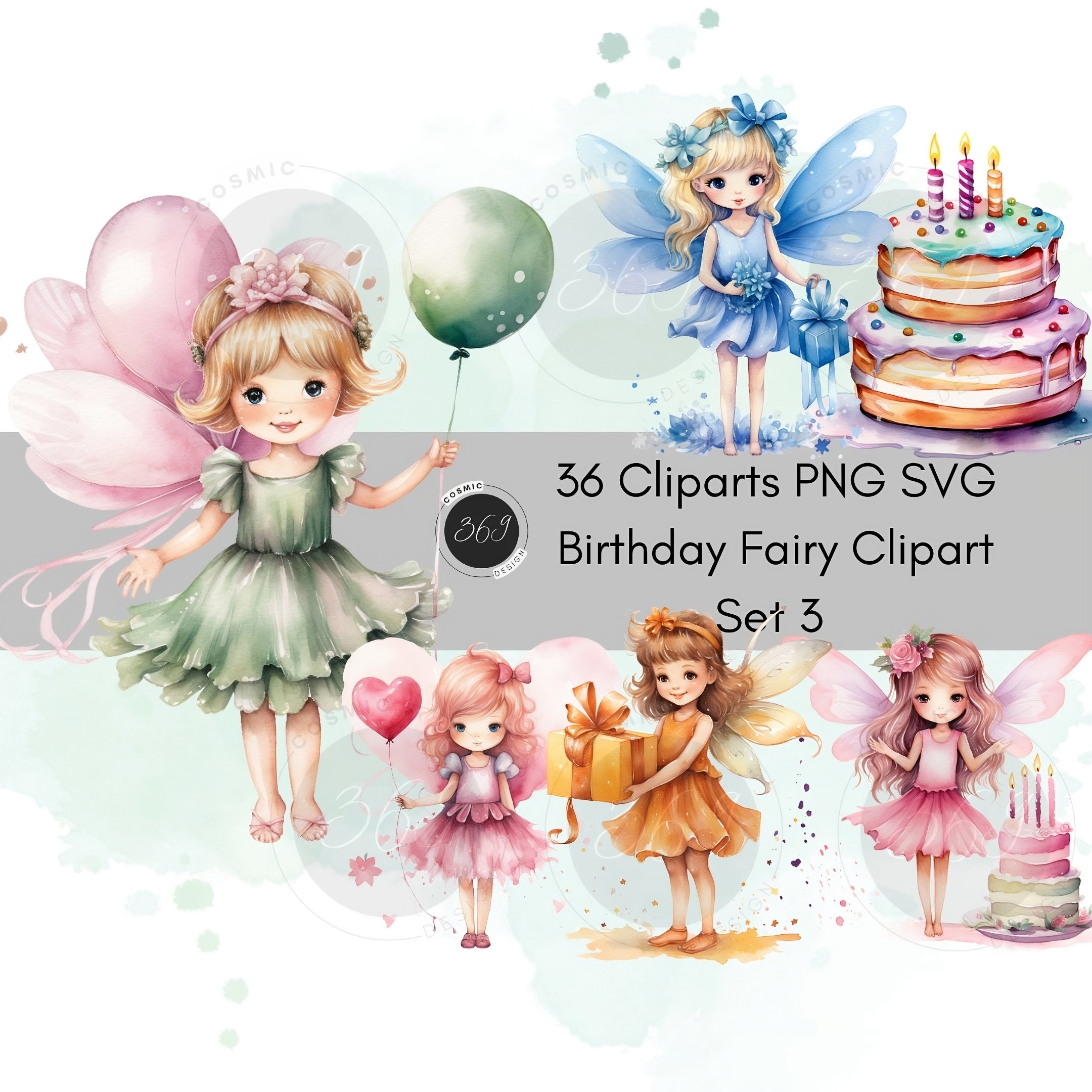 Birthday Fairy PNG 36 Watercolor Fairy Clipart Set 3, Printable ...