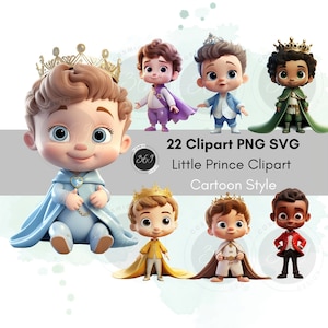 Prince Clipart PNG SVG Bundle for personal and commercial use, Cartoon Style 22 Designs, Baby Prince, Black Boy Prince, Printable Download