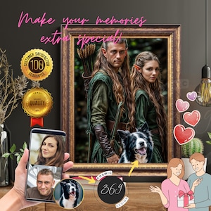 Couple Portrait from photo, Pet Portrait from photo, Family Portrait from photo Fantasy Middle Earth Style, Anniversary Gift Birthday Gift