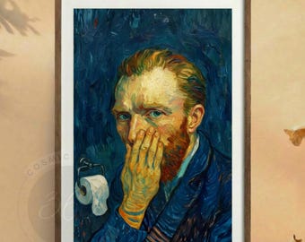 Funny Bathroom Wallart | Instant Download Digital Artwork | Van Gogh in bathroom Humorous Home Decor