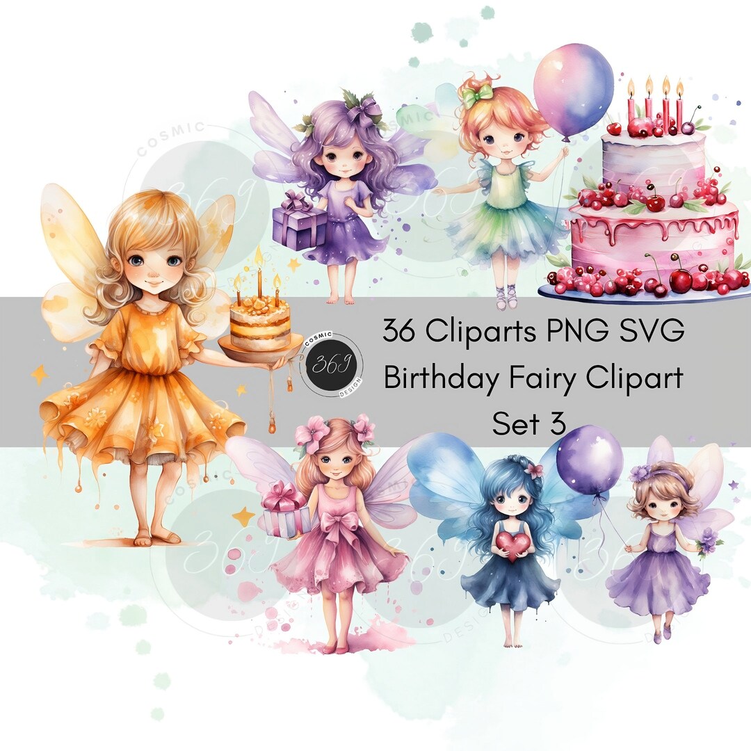Birthday Fairy PNG 36 Watercolor Fairy Clipart Set 3, Printable ...