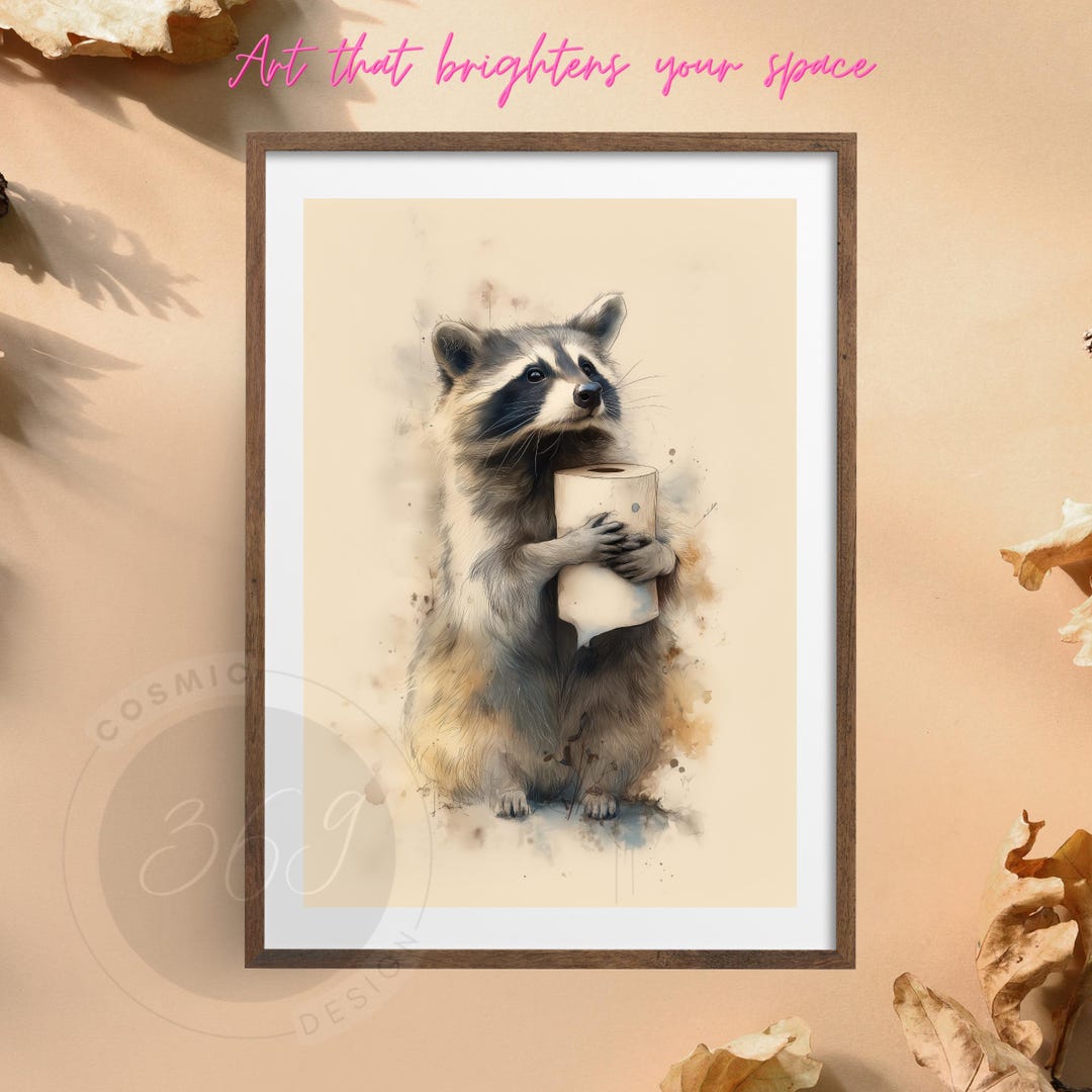 Funny Raccoon Bathroom Wall Art – Toilet Paper Humor Print, Whimsical ...