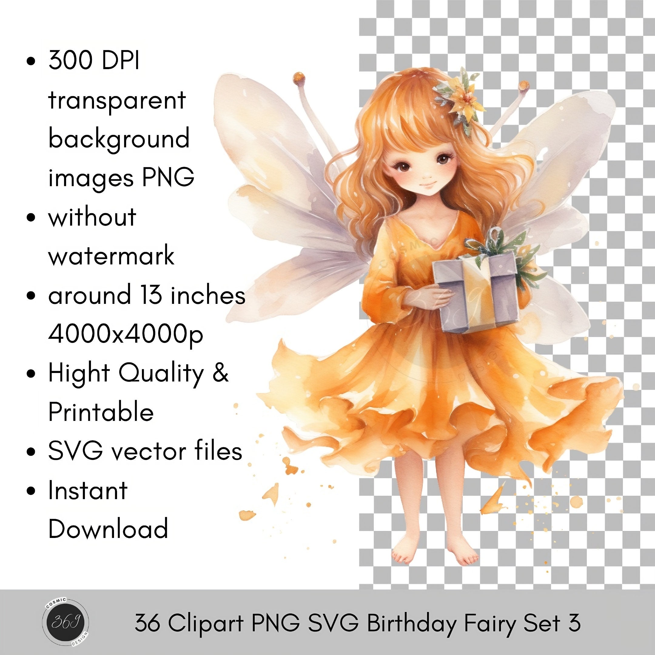 Birthday Fairy PNG 36 Watercolor Fairy Clipart Set 3, Printable ...