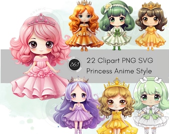 Princess Clipart Japan Anime Style Kawaii Princess PNG Graphic, Digital Download, Girls Printable Product Pretty Princess Illustration, SVG