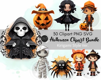 Halloween Clipart Bundle Vampire Clipart 30 PNG SVG kirigami style for personal & commercial use, pumpkin clipart, Halloween Invitation png