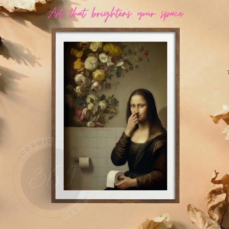 Funny Bathroom Wall Art Printable – Mona Lisa Holding Toilet Paper and ...