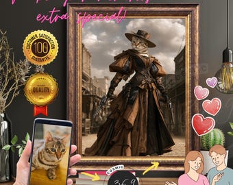 Custom Pet Cowgirl Portrait from Photo, Digital Download, Unique Western Art Gift for Animal Lovers