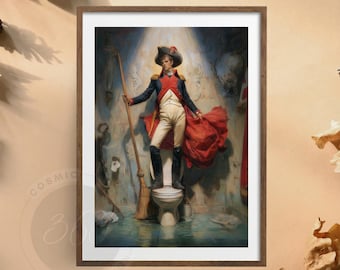 Funny Bathroom Wall Art Printable – Quirky Toilet Decor | Instant Download Digital Artwork | Napoleon Style Humor for Powder Room