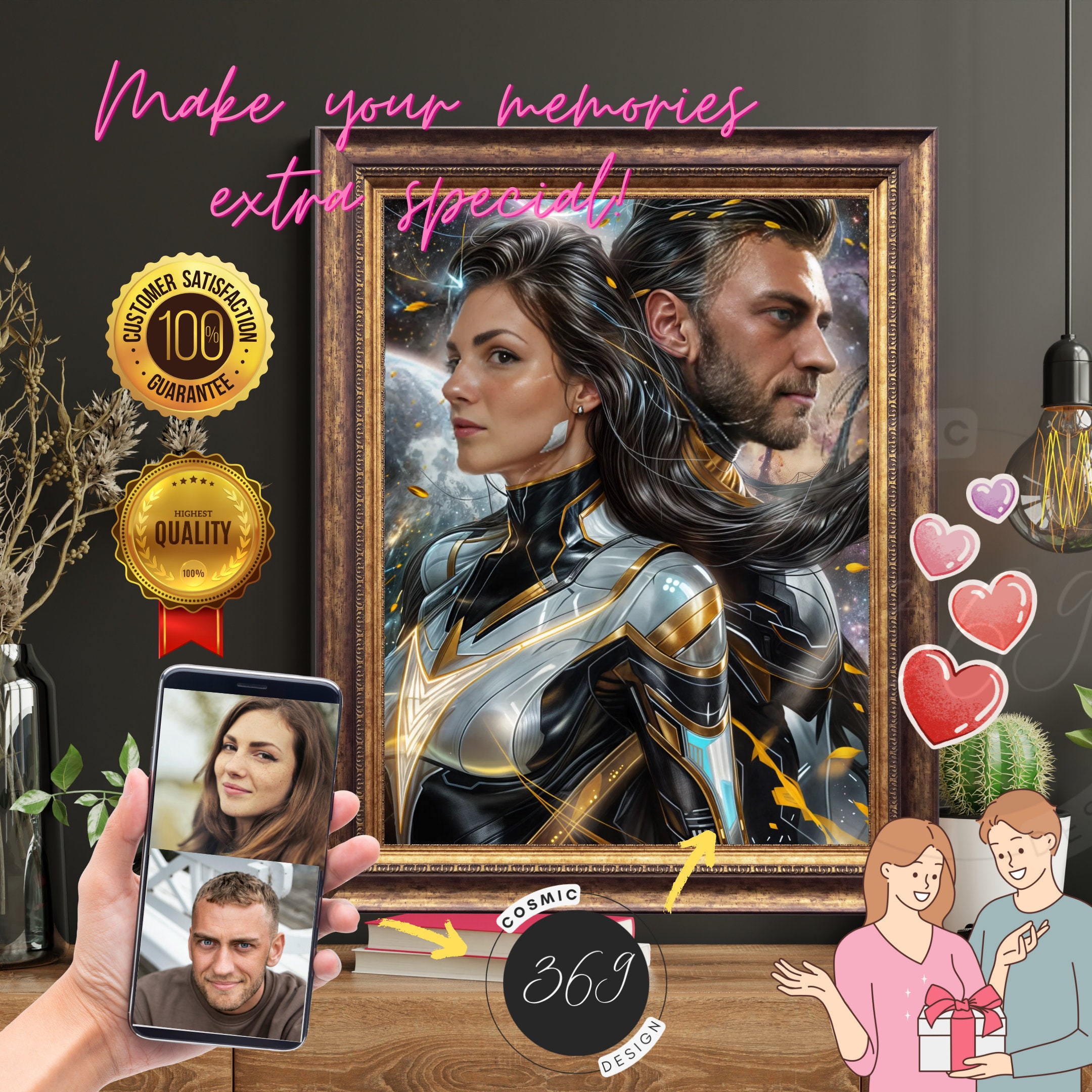 Custom Personalized Superhero Couple Portrait from Photo, Fantasy Couple Portrait from photo, custom-portrait gift Digital Download