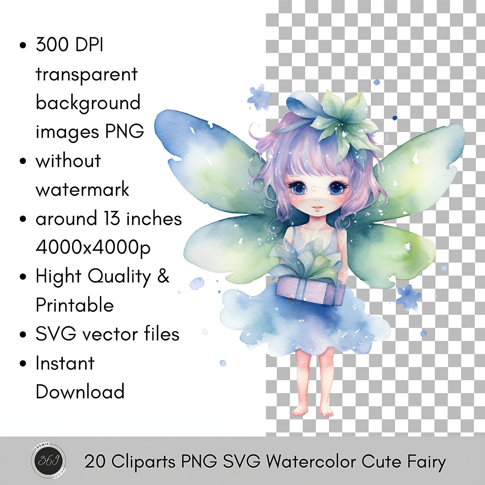 Cute Fairy Clipart, 20 Designs, Fairy PNG, Printable, Commercial Use ...