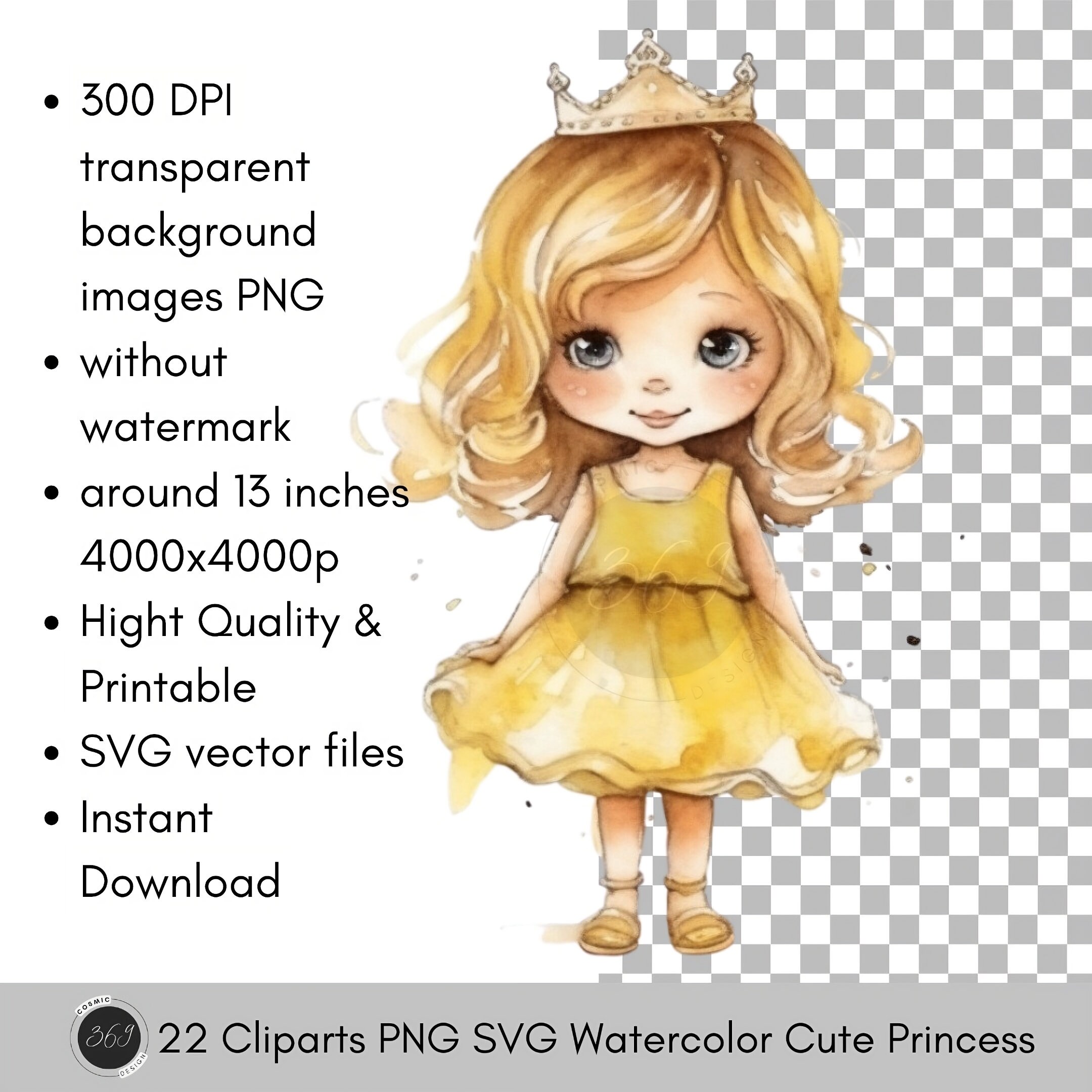 Princess Clipart, Watercolor Little Princesses Clipart 22 Designs ...