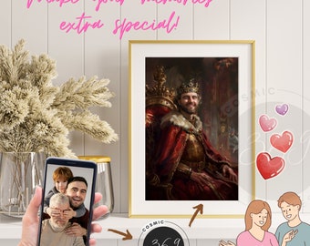 Custom King Portrait Personalized King Portrait from Photo, Royal Portrait Custom-portrait Digital Download, Best for party gift celebration