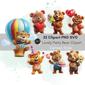 Bear Balloons Clipart Bundle Cute Bear 22 designs PNG SVG personal & commercial use, Bear Hot Air Balloons Baby Shower, printable download